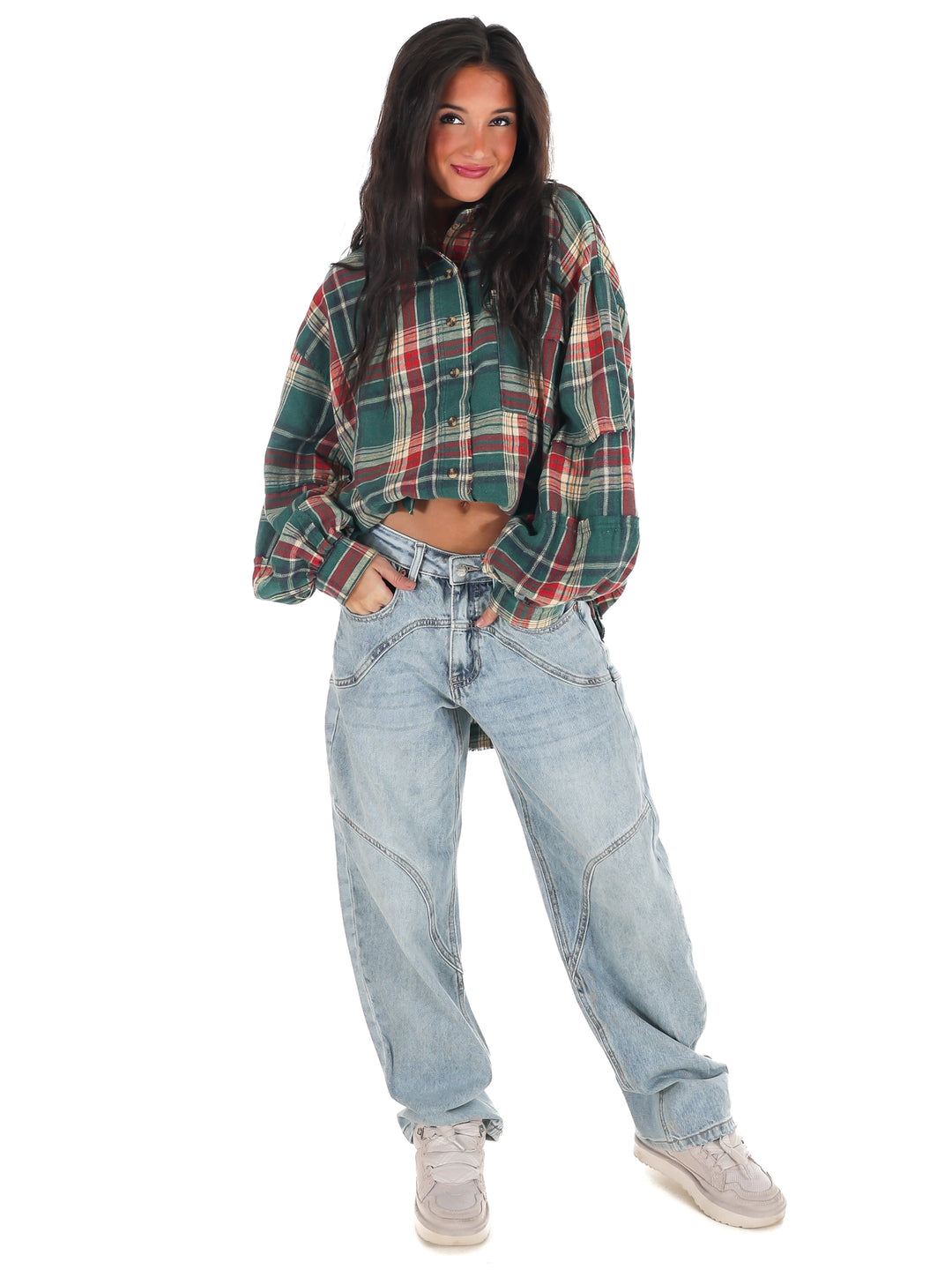 Washed Plaid Tunic Top