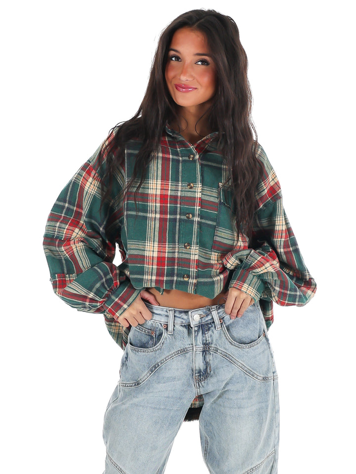 Washed Plaid Tunic Top