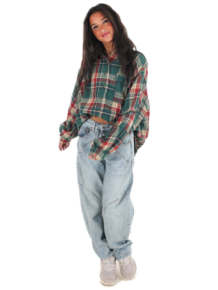 Washed Plaid Tunic Top