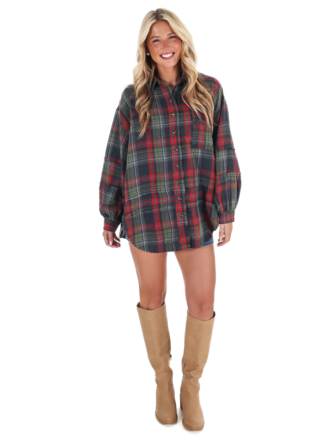 Washed Plaid Tunic Top
