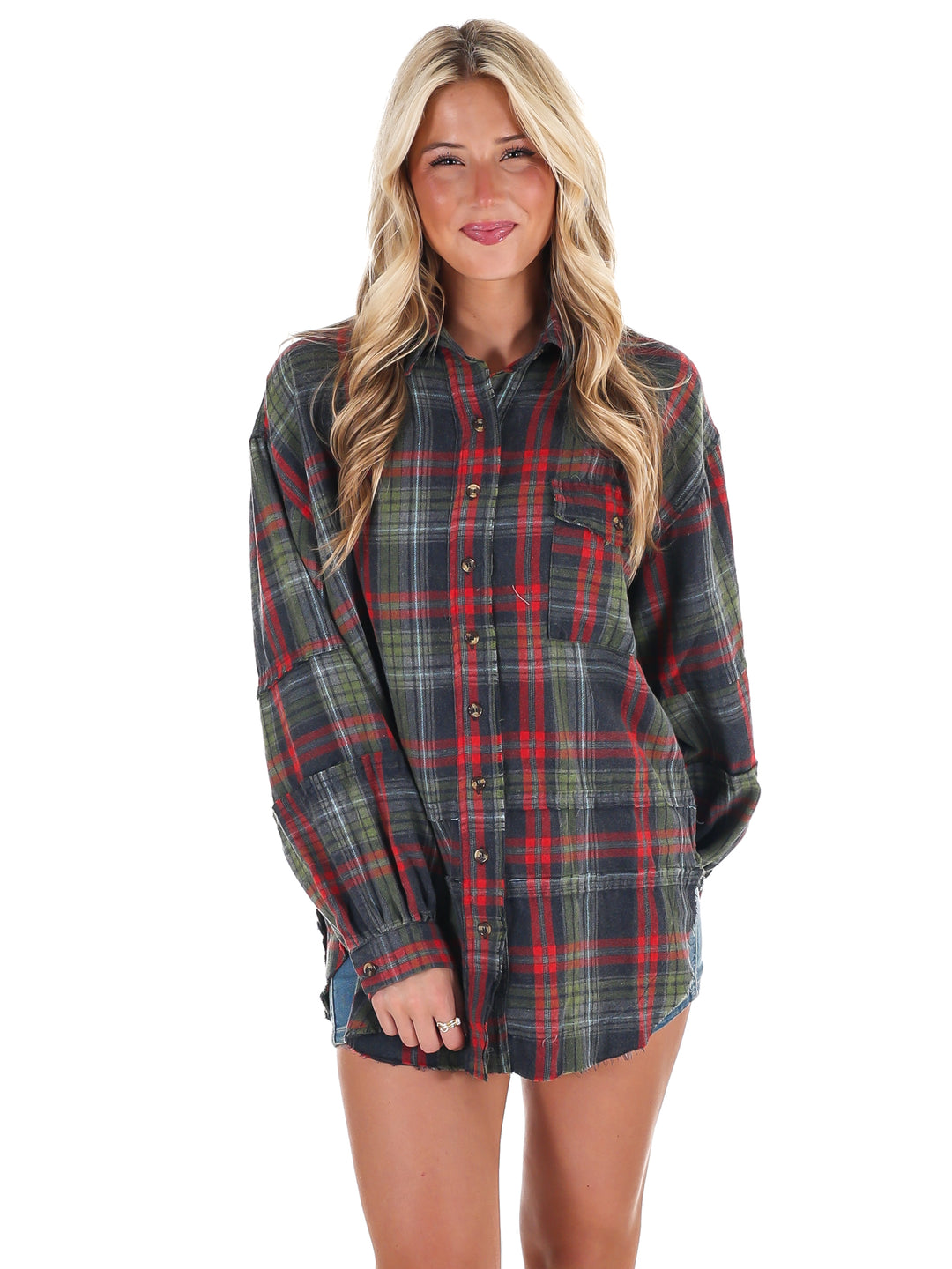 Washed Plaid Tunic Top