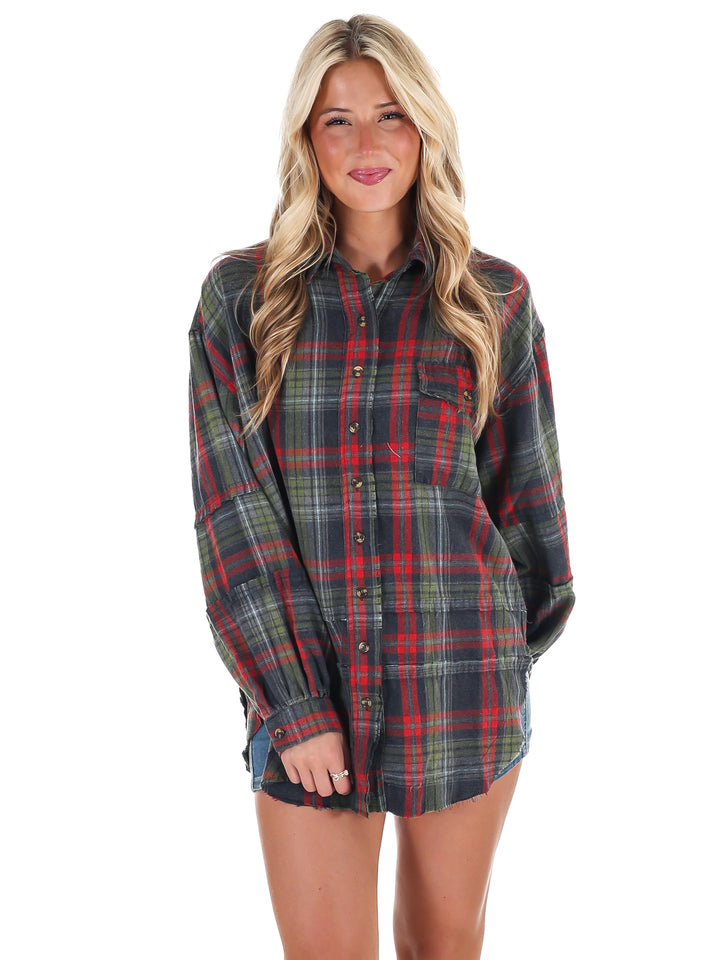 Washed Plaid Tunic Top