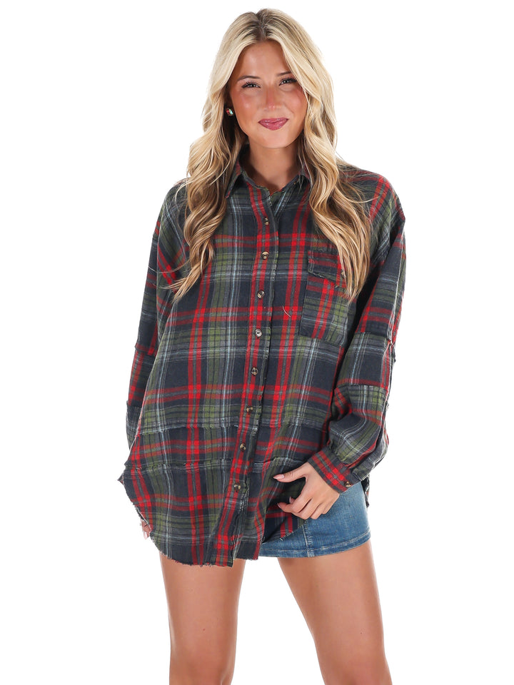 Washed Plaid Tunic Top