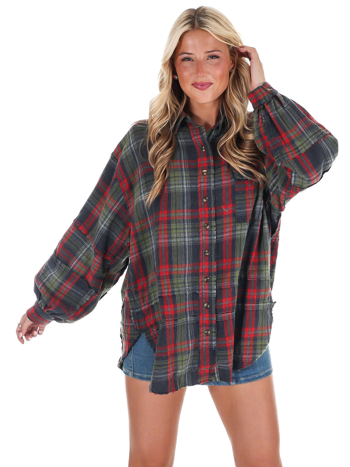 Washed Plaid Tunic Top
