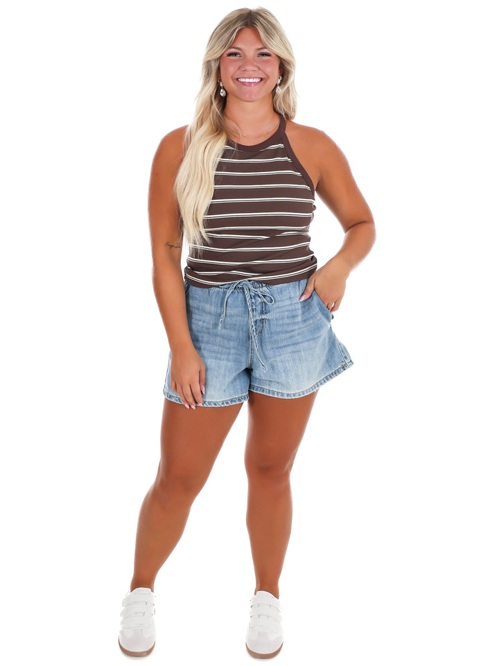Day Trip Stripe High Neck Tank Top