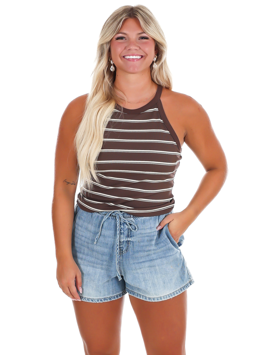 Day Trip Stripe High Neck Tank Top