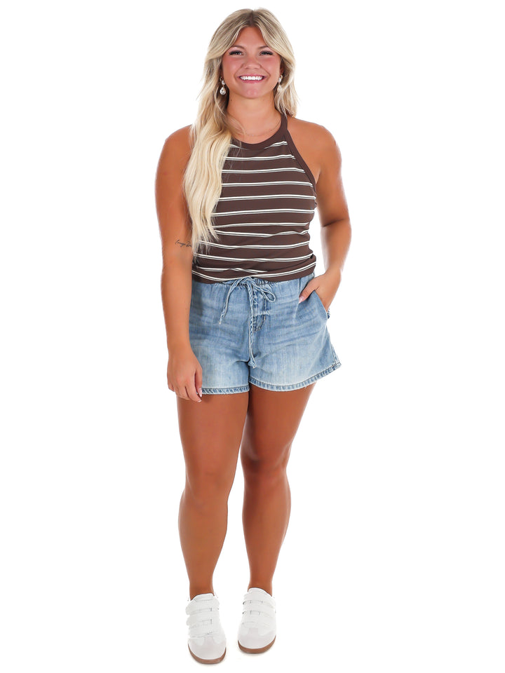 Day Trip Stripe High Neck Tank Top
