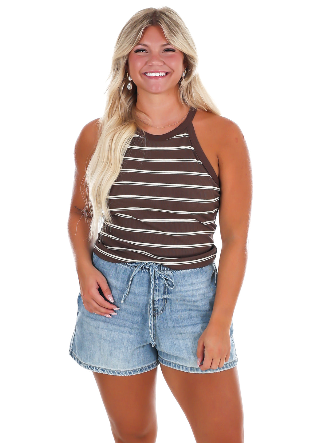 Day Trip Stripe High Neck Tank Top