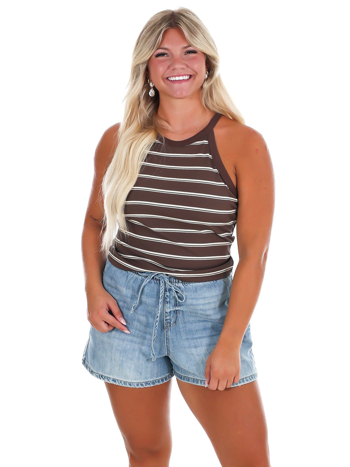 Day Trip Stripe High Neck Tank Top