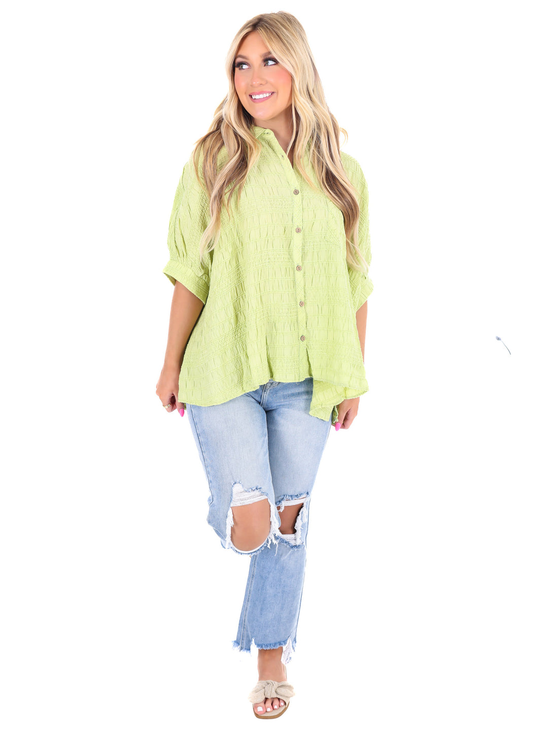 Slow it Down Textured Button Down Top