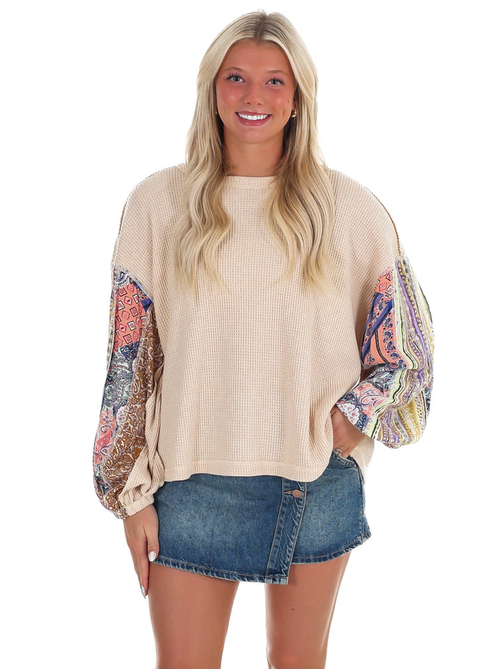Mix Print Washed Thermal Top