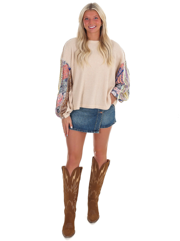 Mix Print Washed Thermal Top