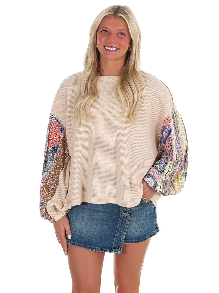 Mix Print Washed Thermal Top