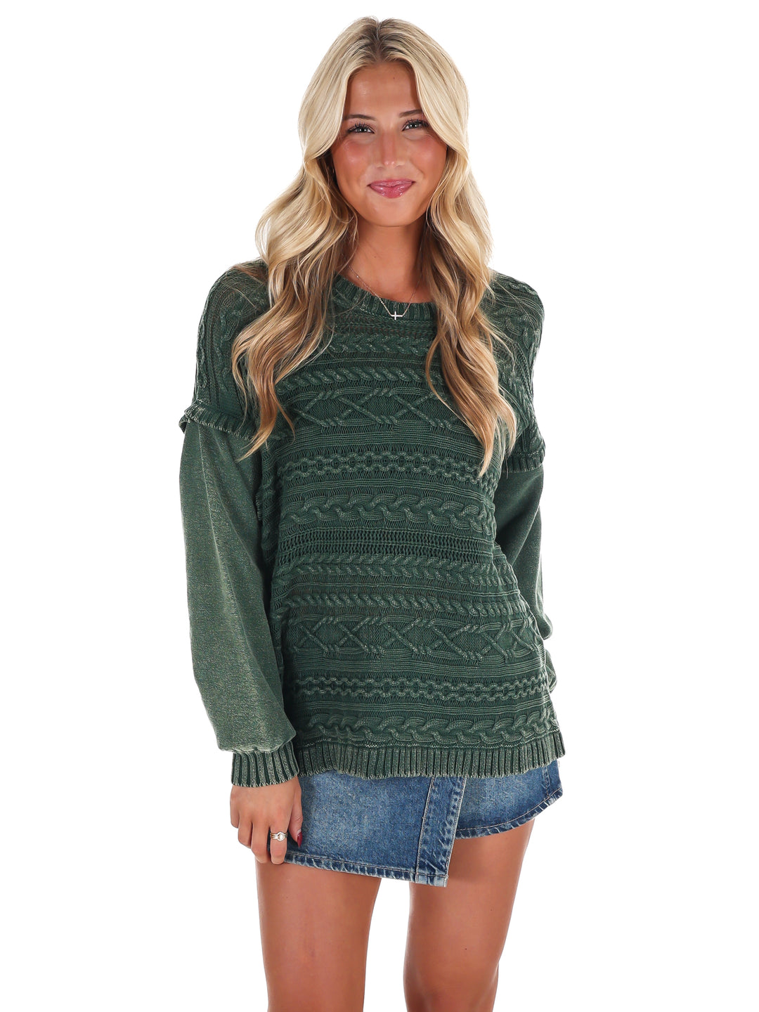 Meadow Breeze Cable Knit Contrast Sweater