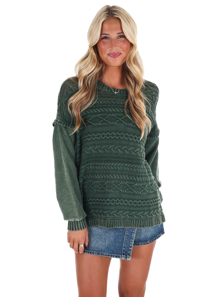 Meadow Breeze Cable Knit Contrast Sweater