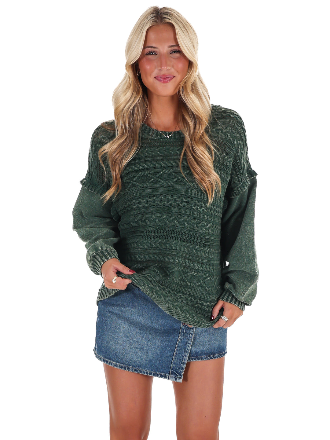 Meadow Breeze Cable Knit Contrast Sweater