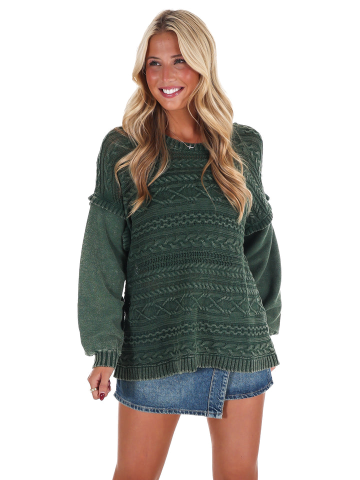 Meadow Breeze Cable Knit Contrast Sweater