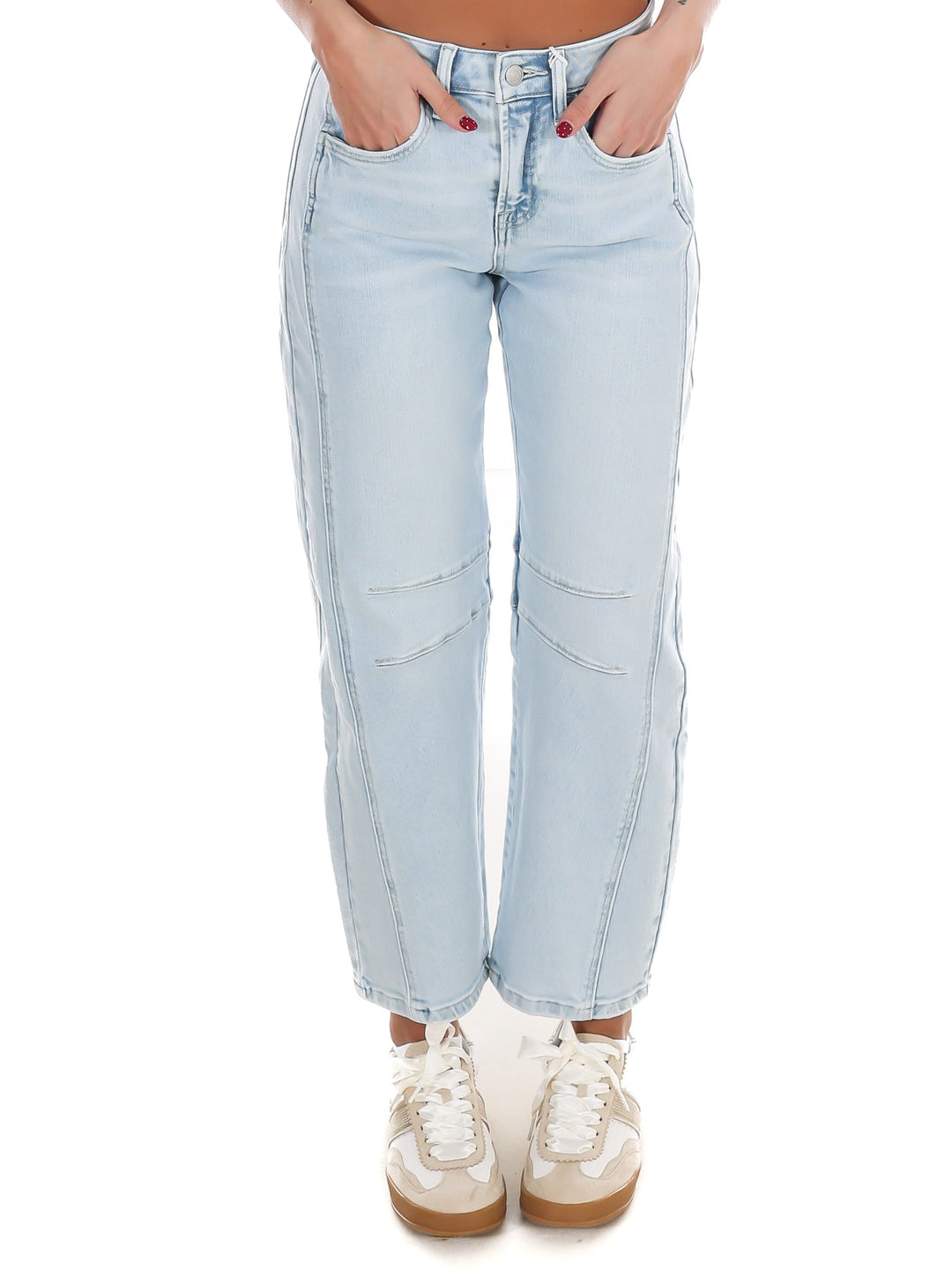 High Rise Light Wash Barrel Leg Jeans