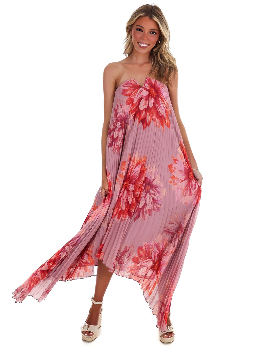 Sweet Blossom Floral Pleated Maxi Dress