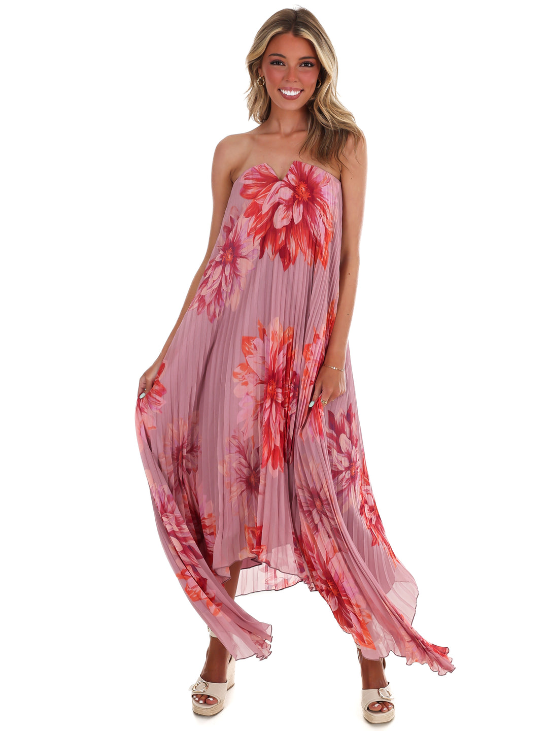 Sweet Blossom Floral Pleated Maxi Dress