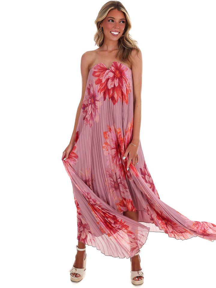 Sweet Blossom Floral Pleated Maxi Dress