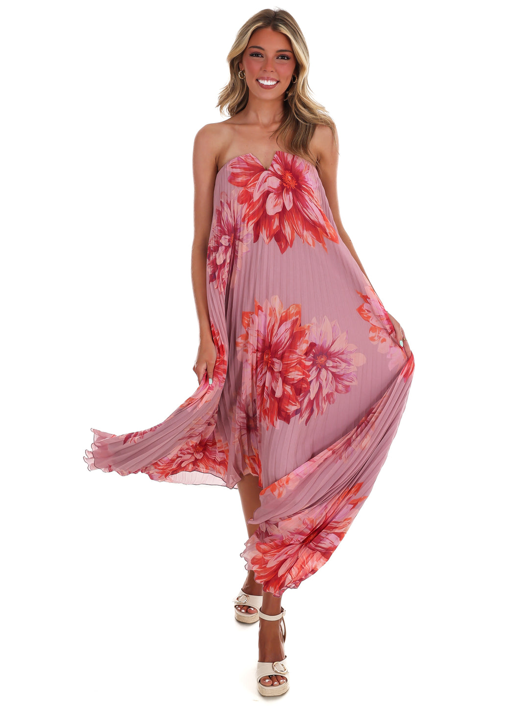 Sweet Blossom Floral Pleated Maxi Dress