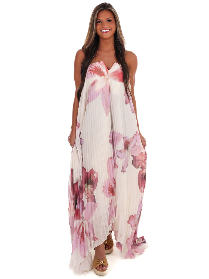 Sweet Blossom Floral Pleated Maxi Dress