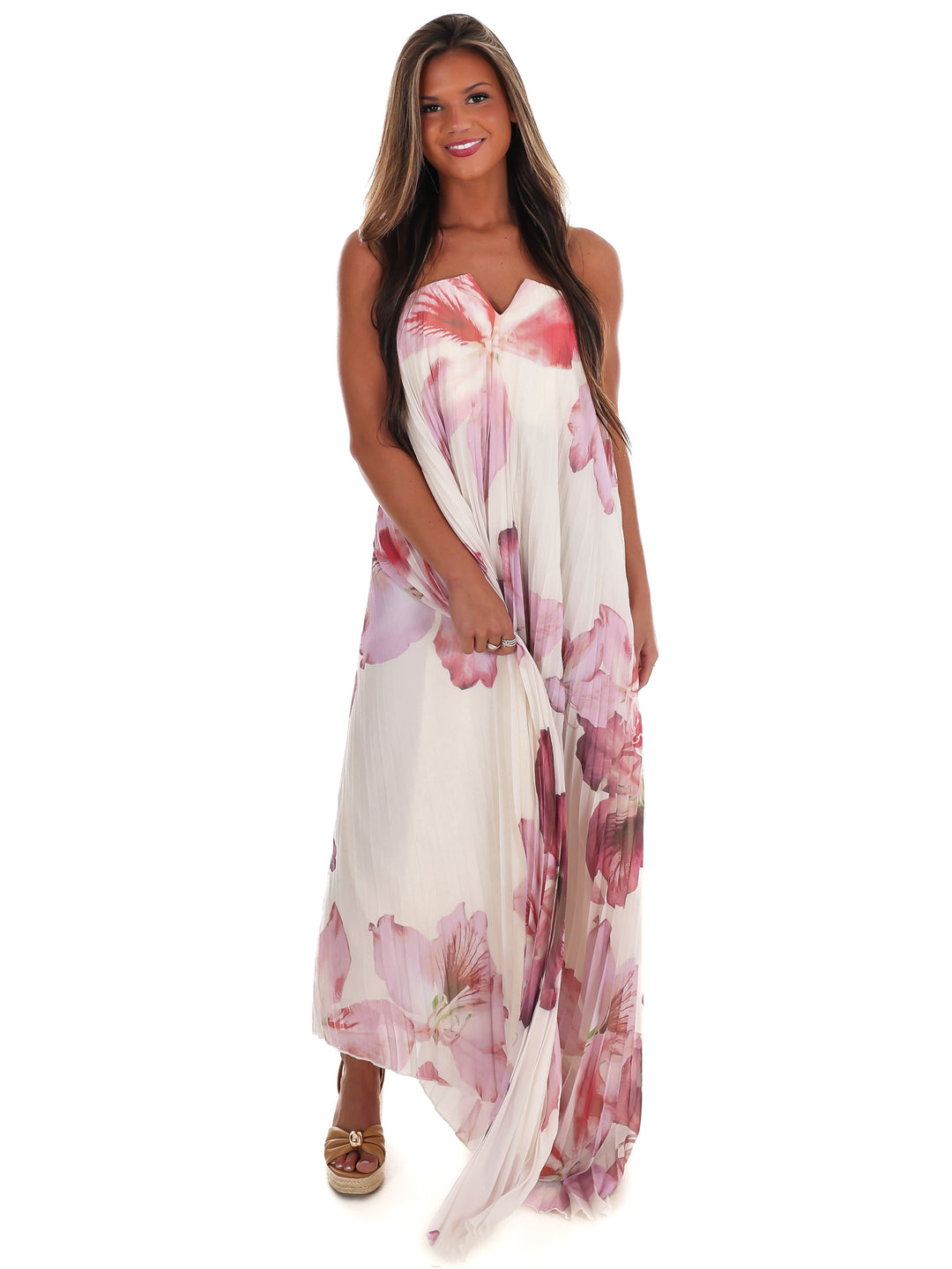 Sweet Blossom Floral Pleated Maxi Dress