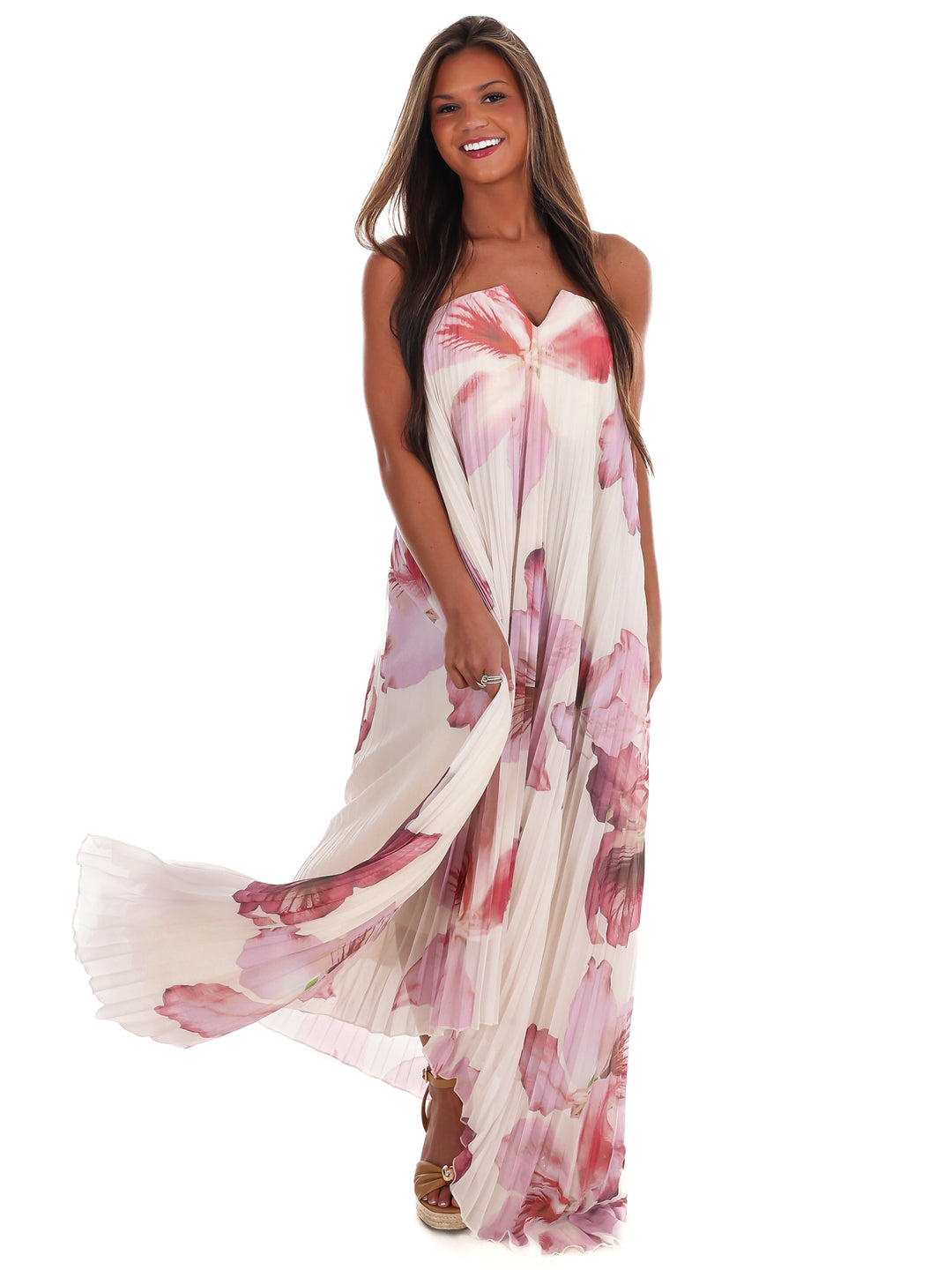 Sweet Blossom Floral Pleated Maxi Dress