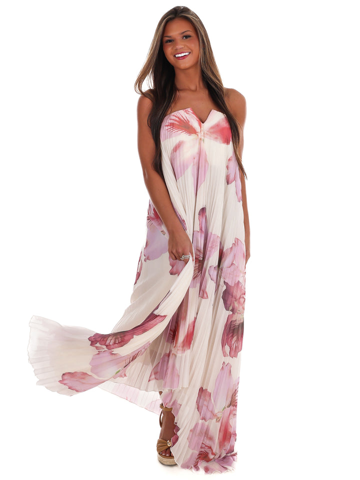 Sweet Blossom Floral Pleated Maxi Dress