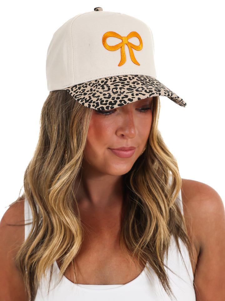 Bow Trucker Hat with Leopard Brim
