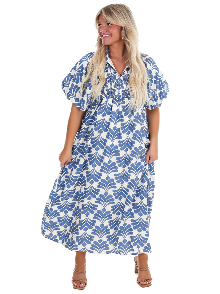 Santorini Stroll Floral Midi Dress