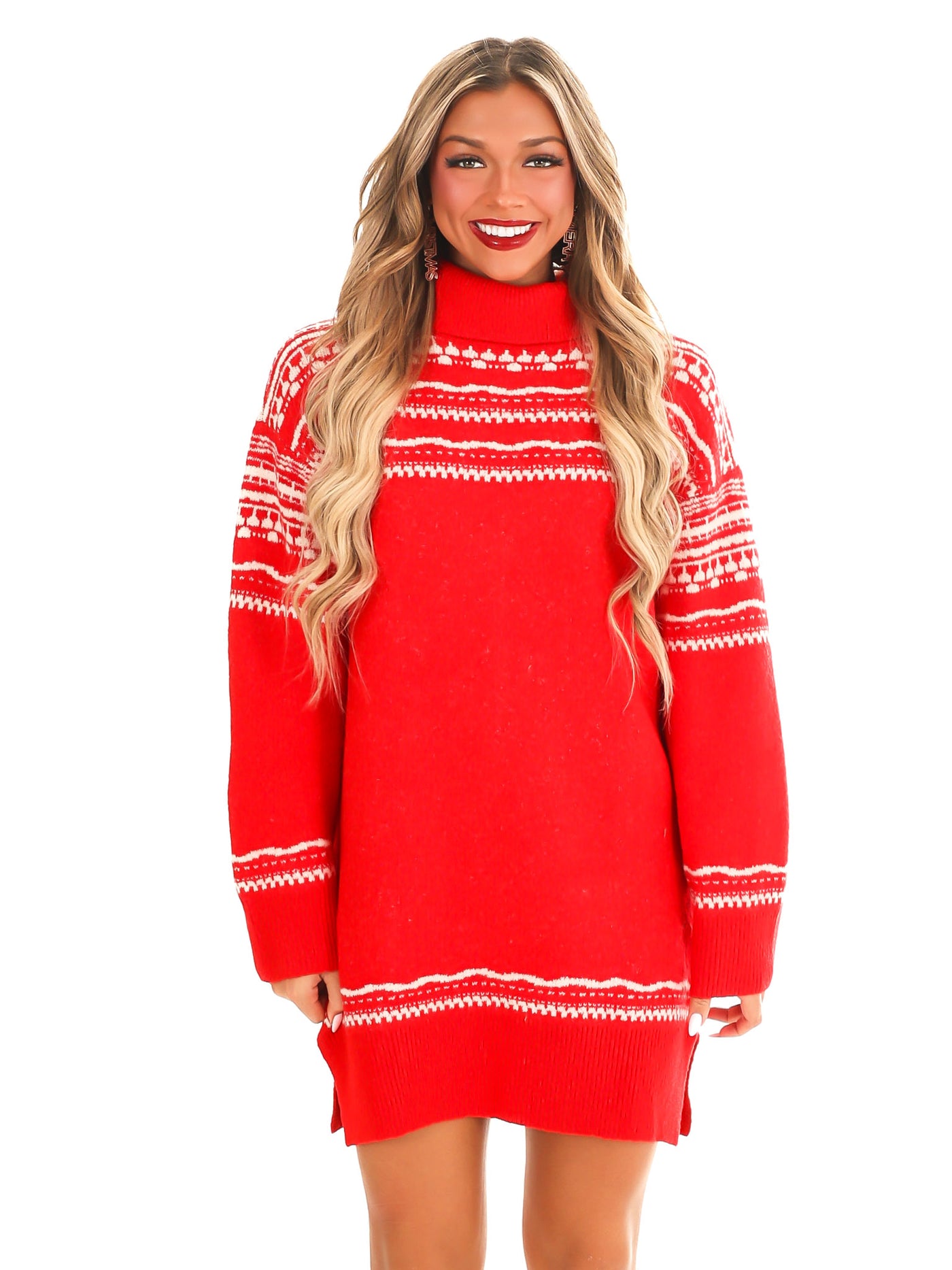 Fair Isle Turtleneck Sweater Dress