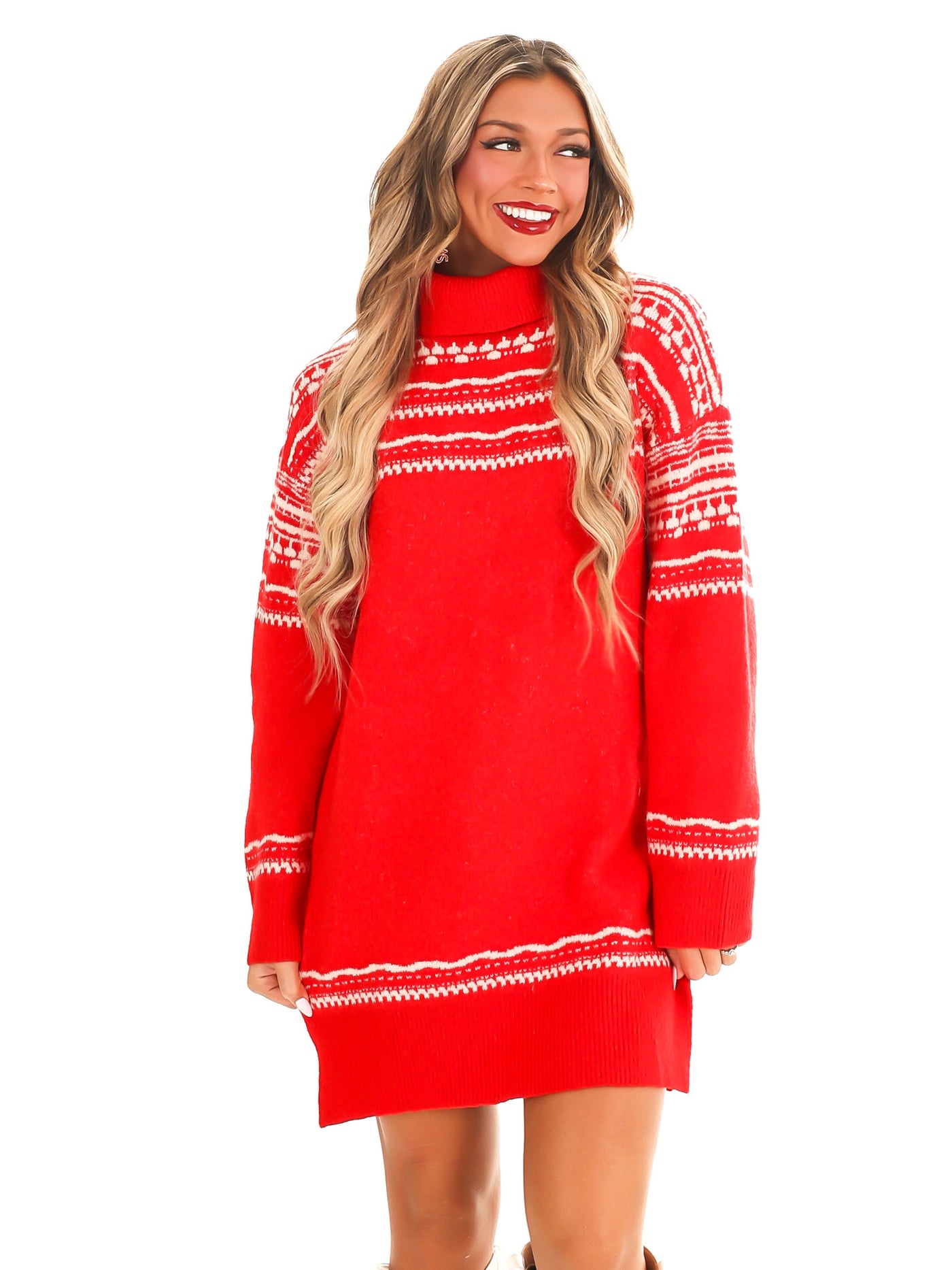 Fair Isle Turtleneck Sweater Dress