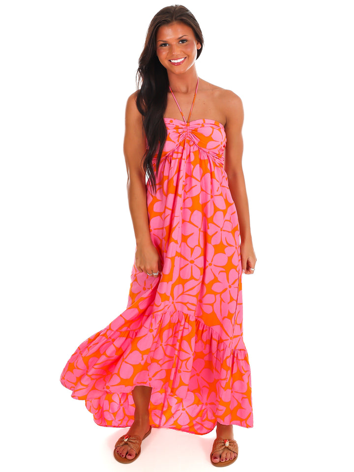 Pink Lemonade Floral Halter Midi Dress