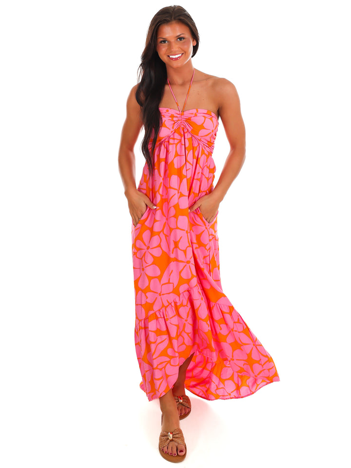 Pink Lemonade Floral Halter Midi Dress