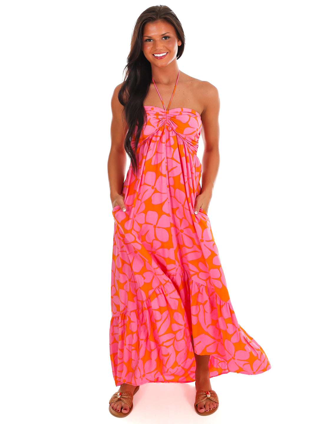 Pink Lemonade Floral Halter Midi Dress