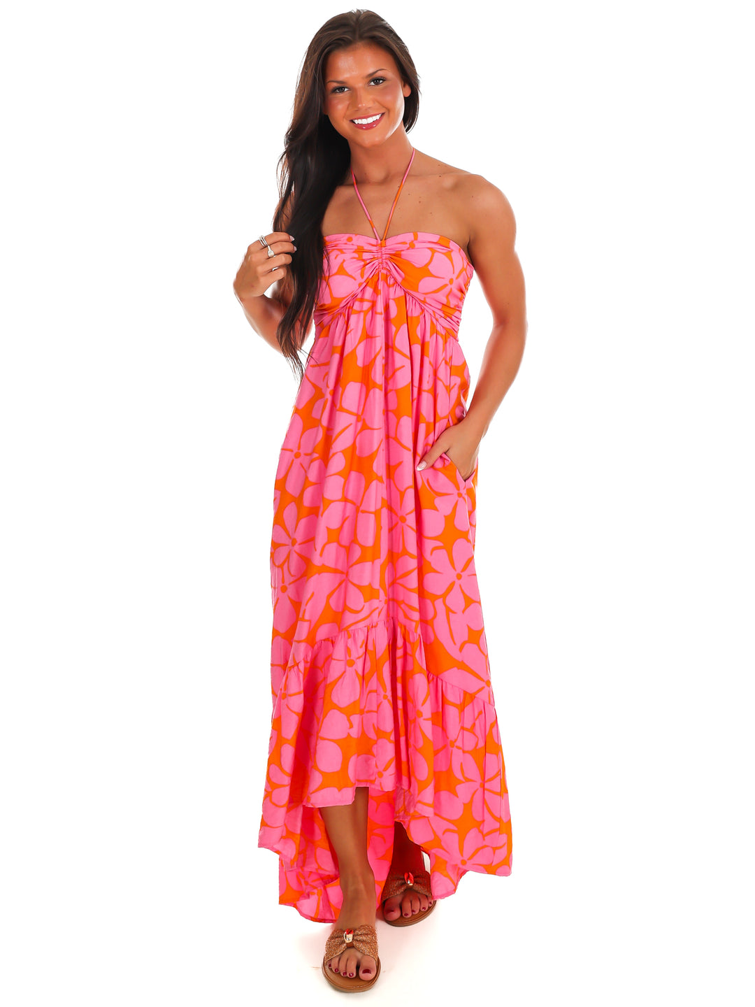 Pink Lemonade Floral Halter Midi Dress