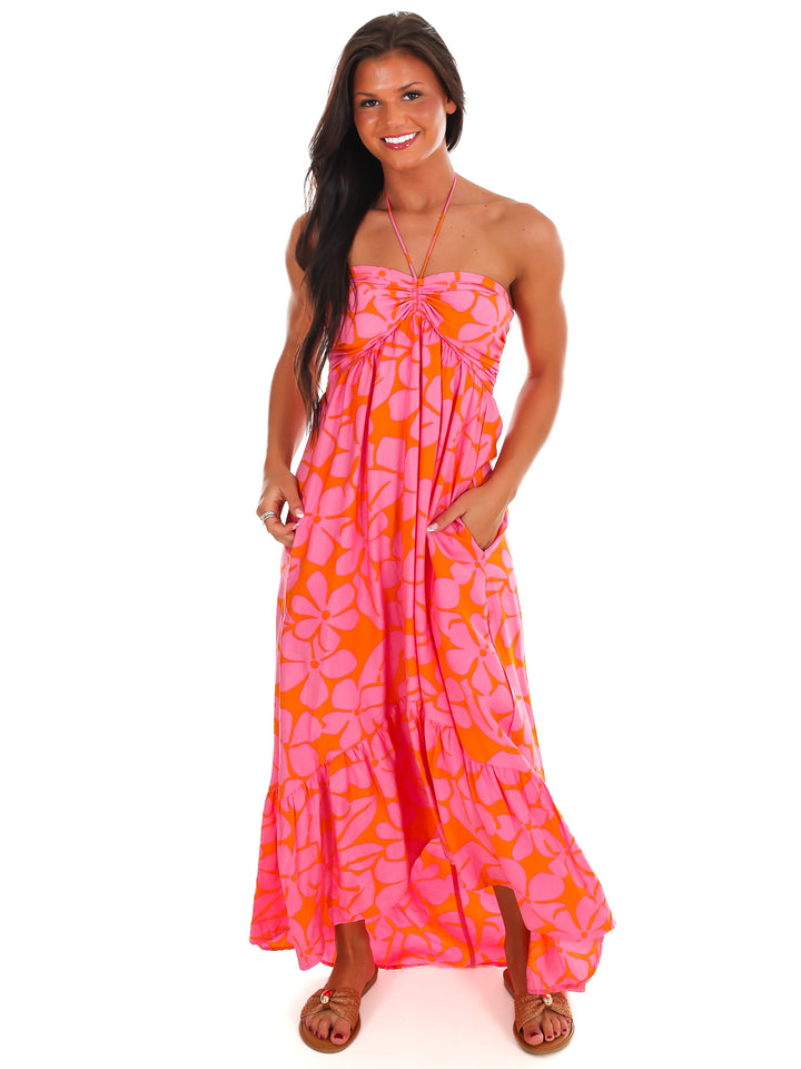Pink Lemonade Floral Halter Midi Dress