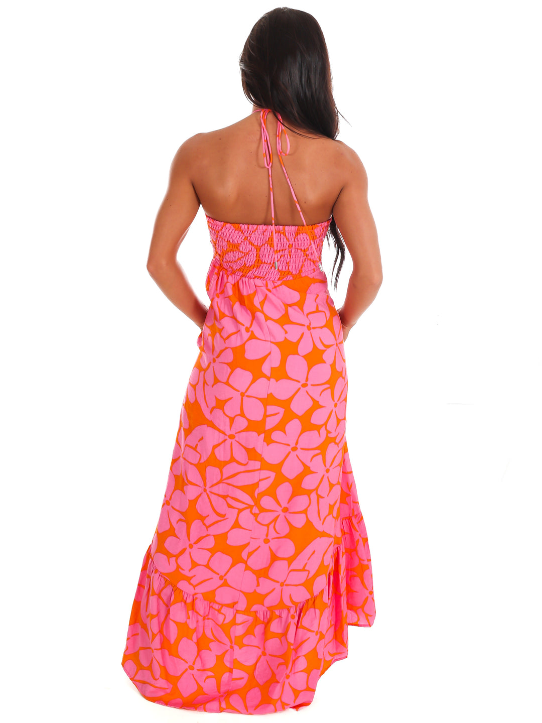 Pink Lemonade Floral Halter Midi Dress
