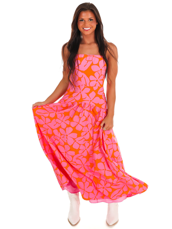 Pink Skies Floral Strapless Maxi Dress