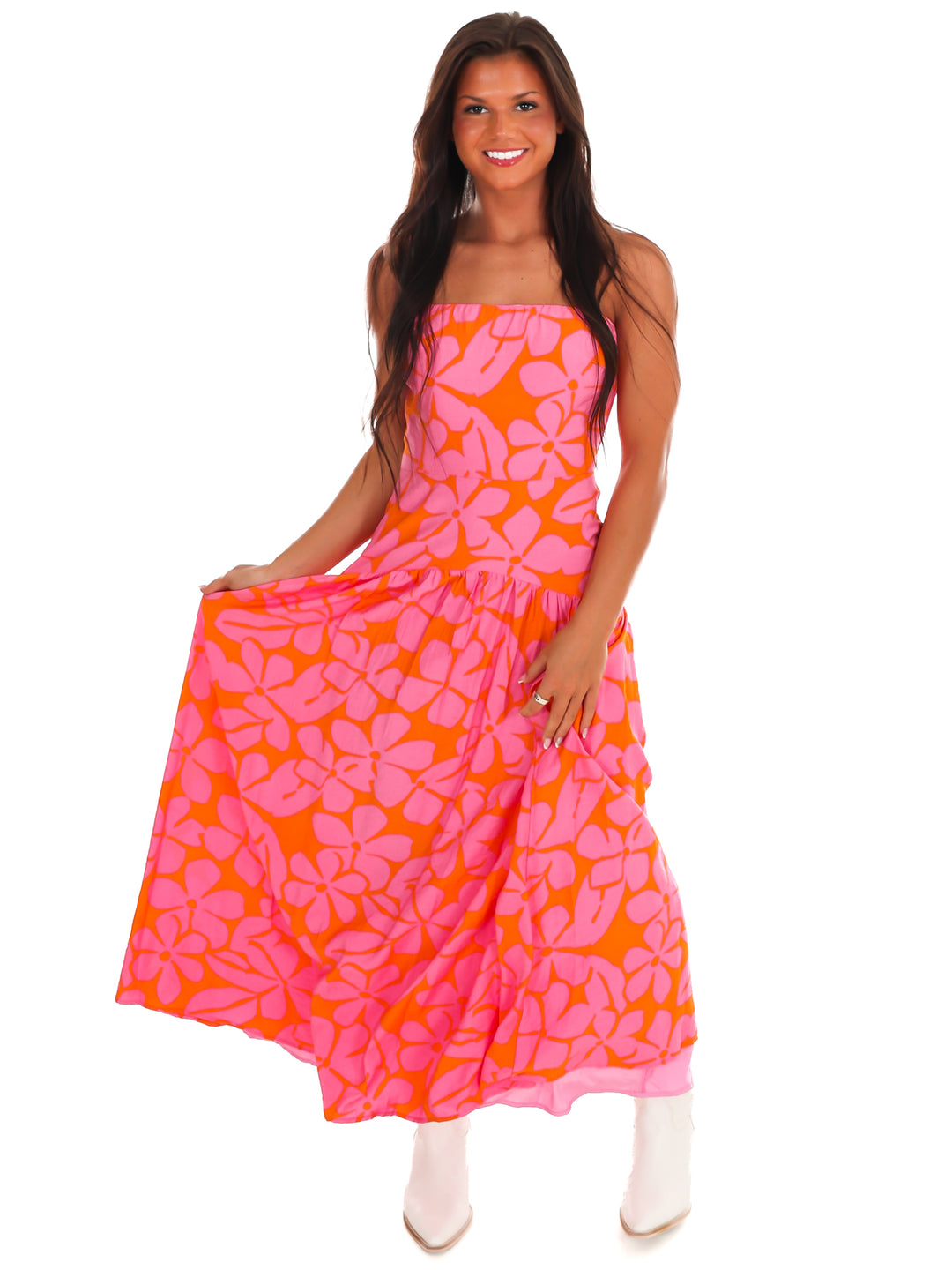 Pink Skies Floral Strapless Maxi Dress