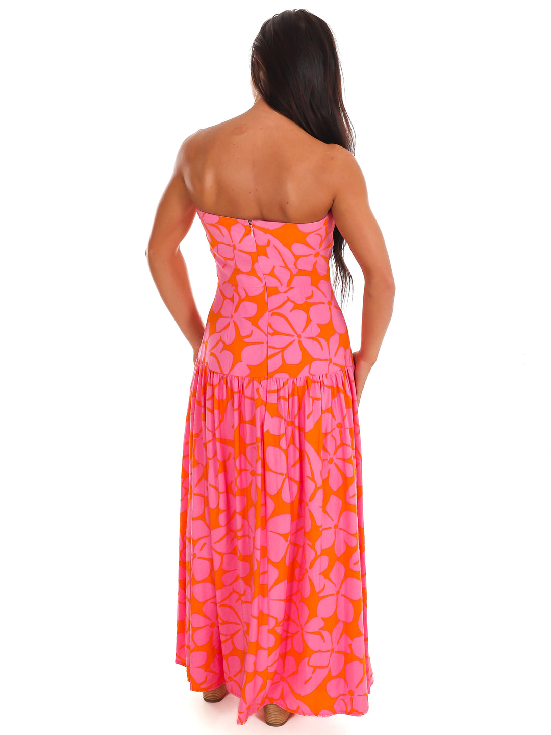 Pink Skies Floral Strapless Maxi Dress