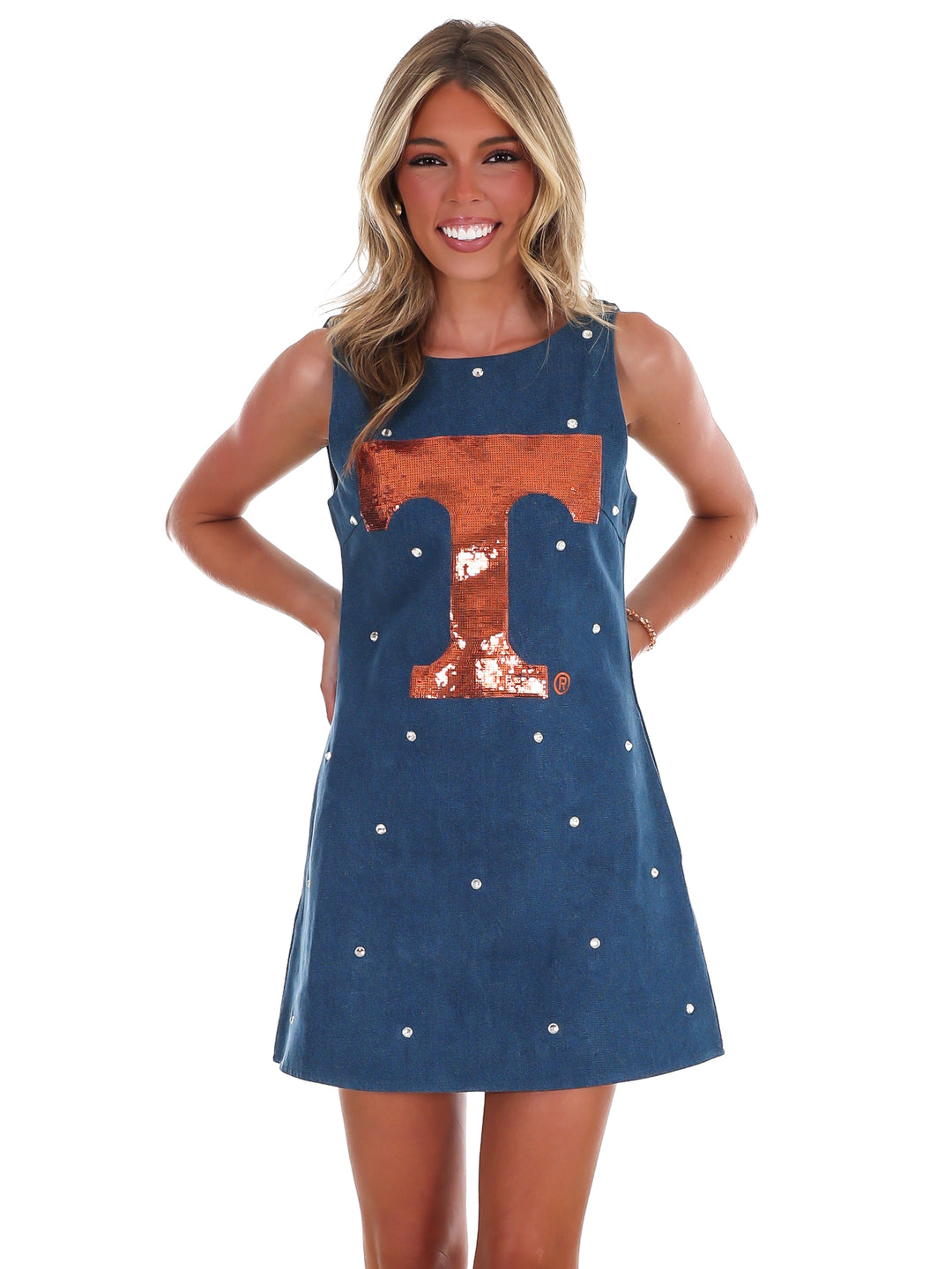 Tennessee Scattered Jewel Denim Sequin Mascot Tank Dress