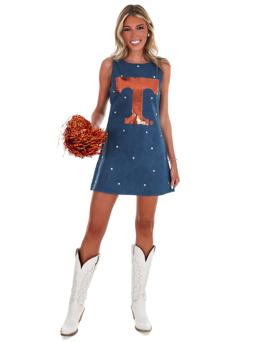 Tennessee Scattered Jewel Denim Sequin Mascot Tank Dress