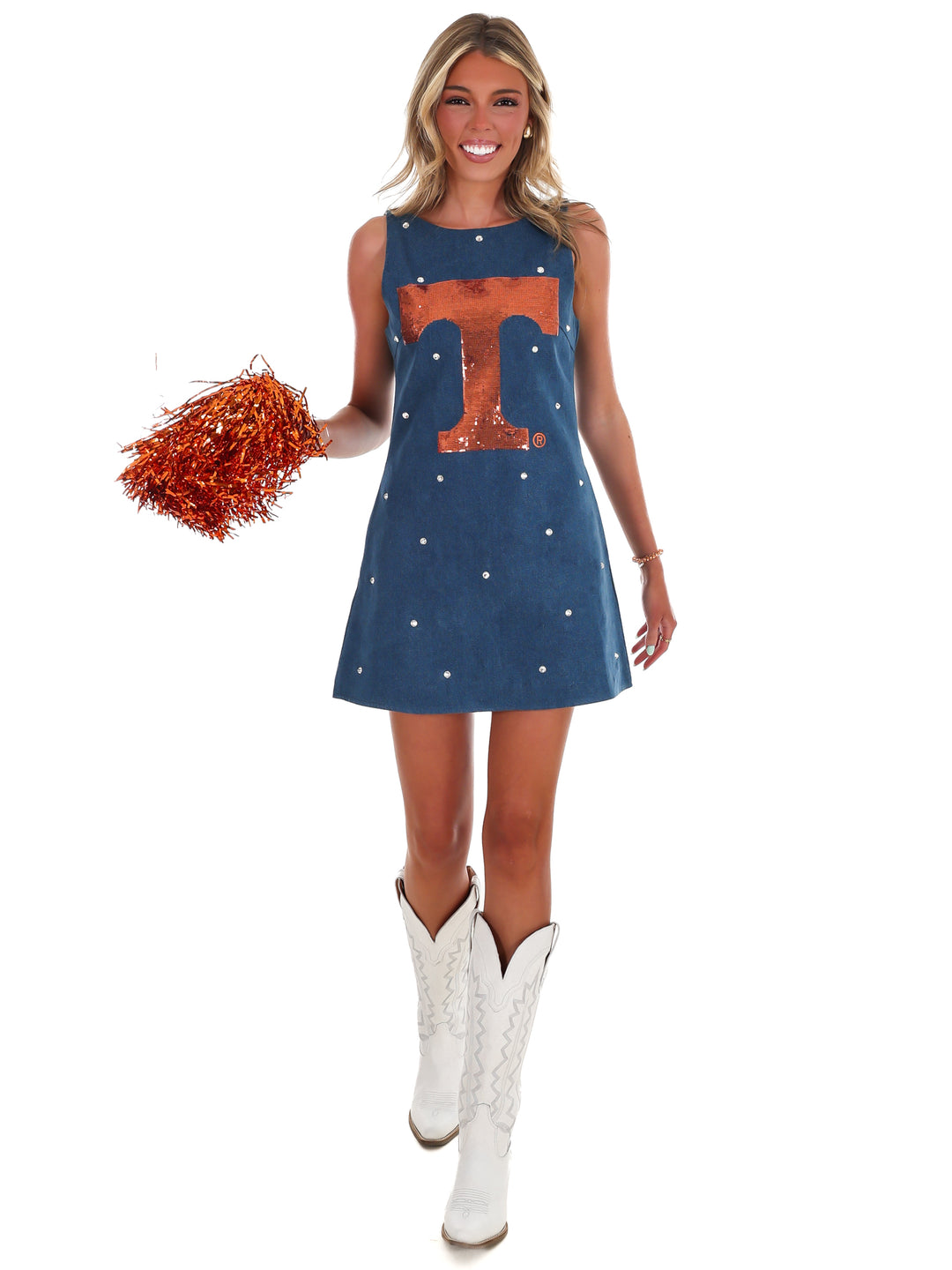 Tennessee Scattered Jewel Denim Sequin Mascot Tank Dress