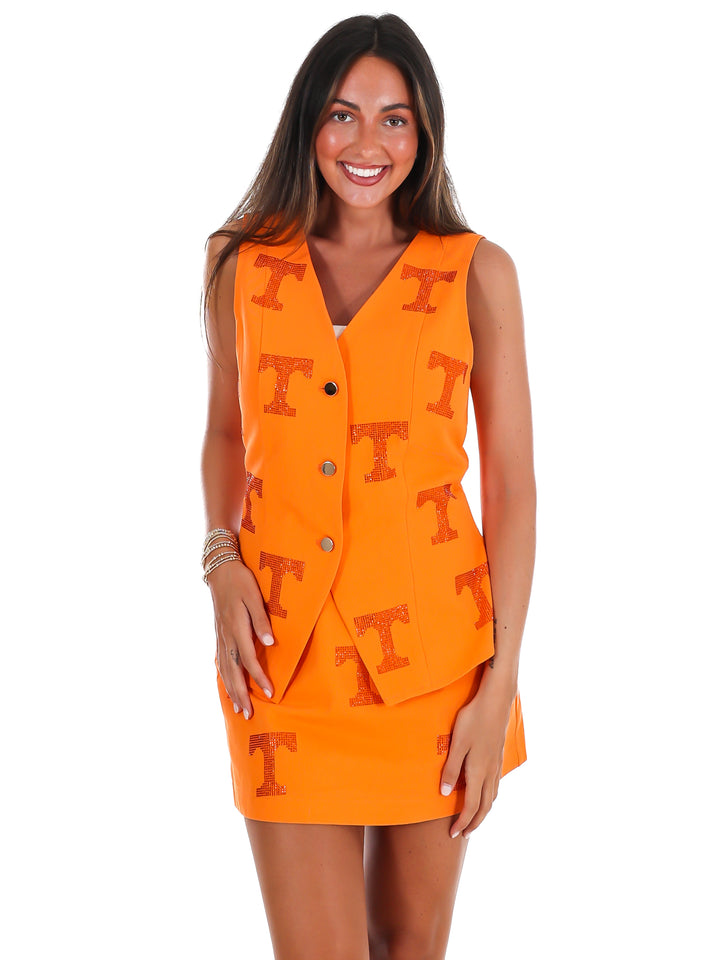 Tennessee Tonal Rhinestone Scattered Abbreviation Button Up Vest