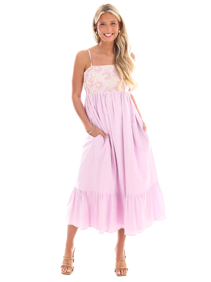 Lakeside Breeze Embroidered Midi Dress