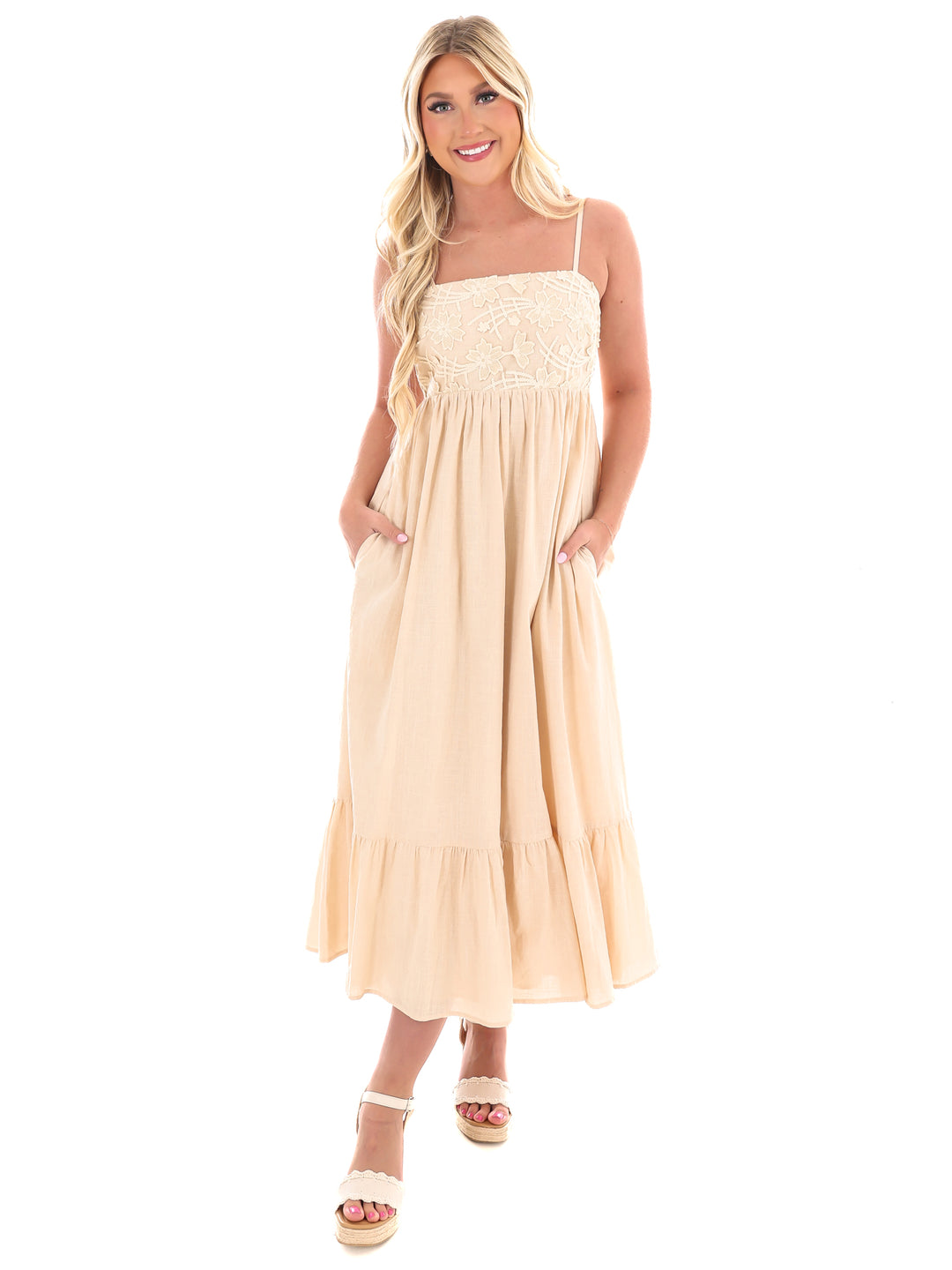 Lakeside Breeze Embroidered Midi Dress