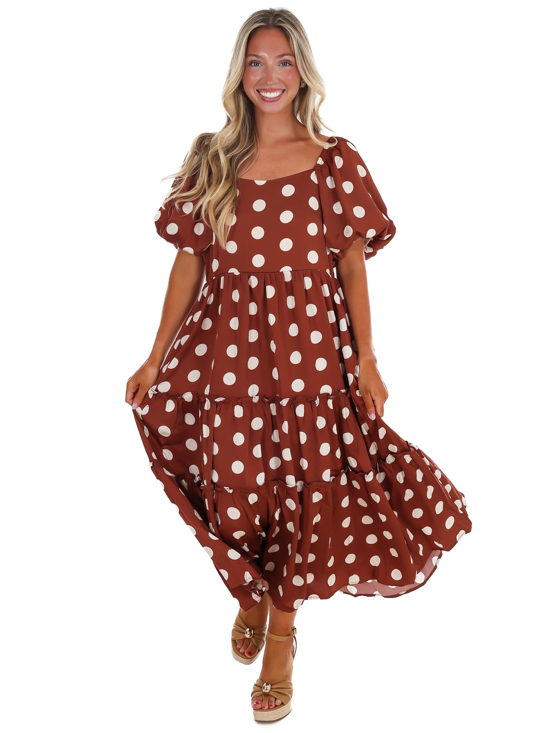 Sunday Brunch Polka Dot Midi Dress